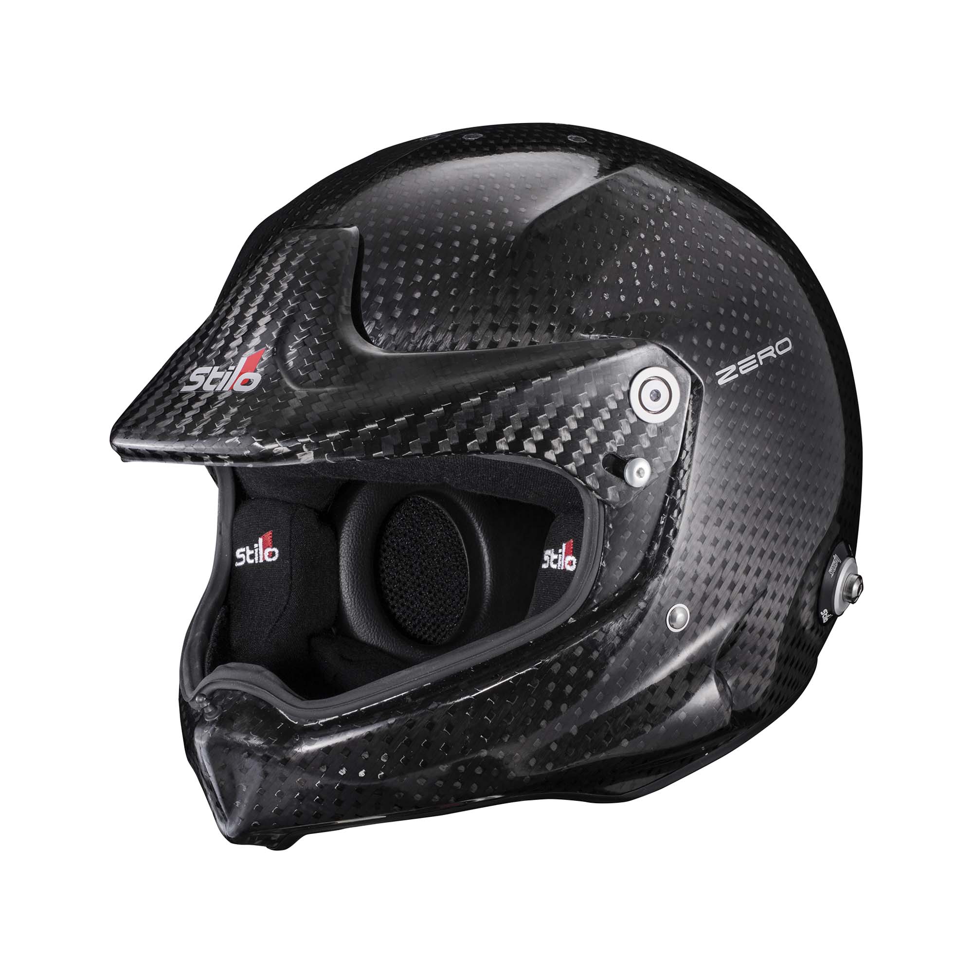 Stilo Venti WRX Raid Carbon Zero helmet front-left angle showing wide eyeport and carbon shell detail.