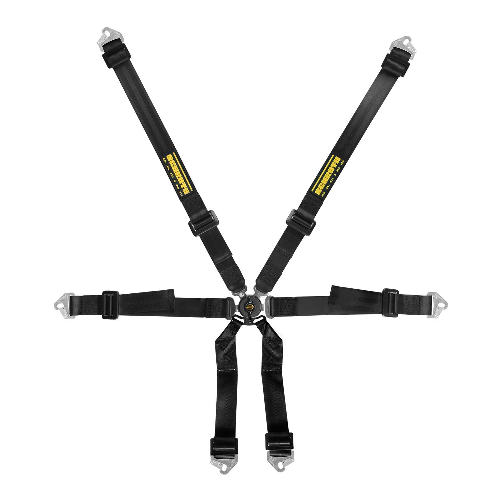 Schroth Clubman 2x2 FIA 8853‑2016 6‑point racing harness with 2″ shoulder and 2″ lap belts.