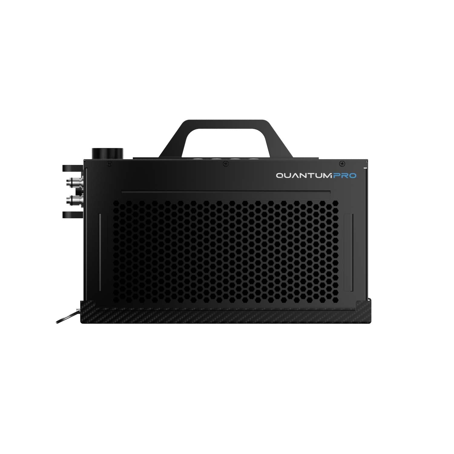 Front view of Quantum Pro Driver Cooling System iceless portable motorsport cooler with LCD display and dual fans