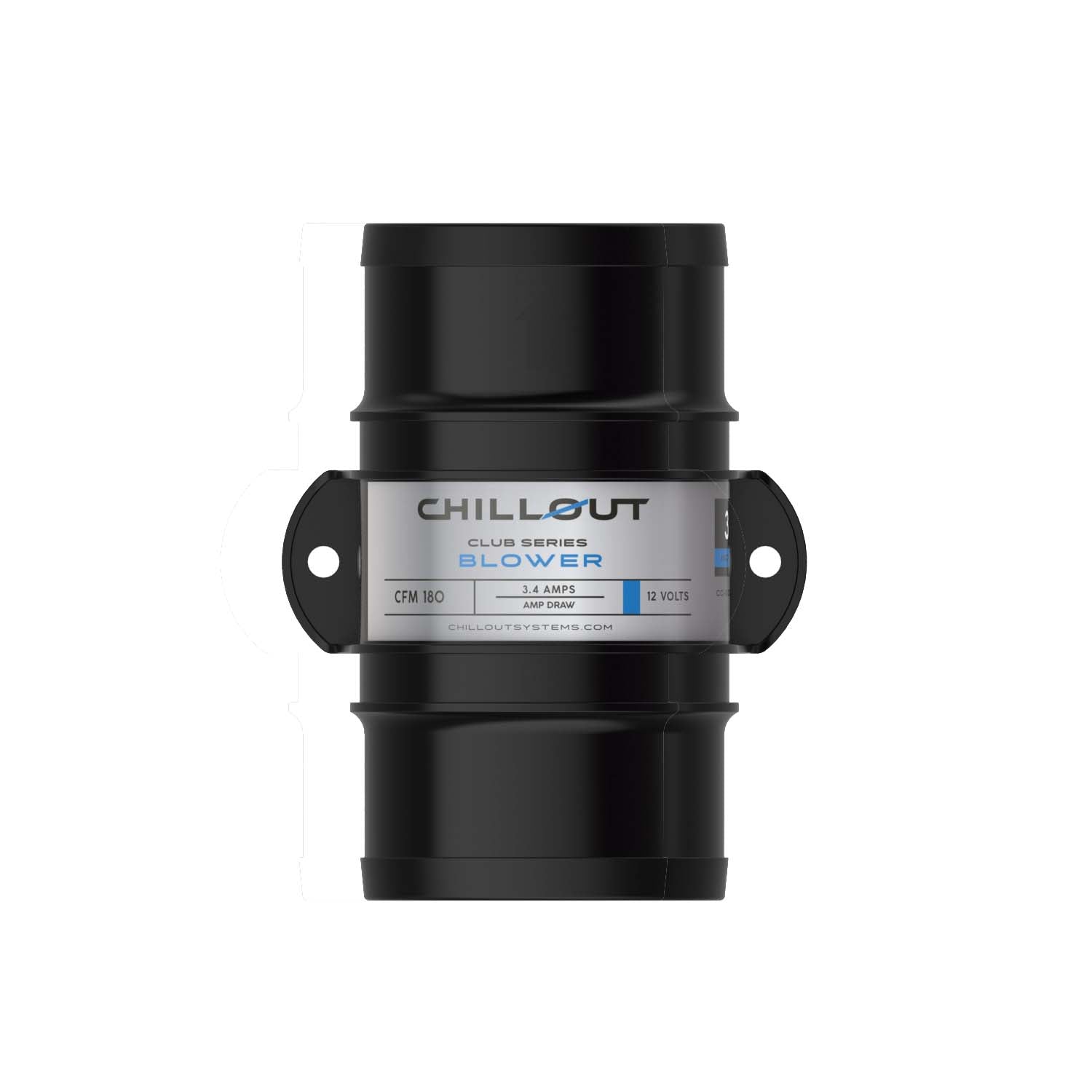 Top view of Chillout Systems Club Series 3 inch air blower delivering 180 CFM for motorsport cooling