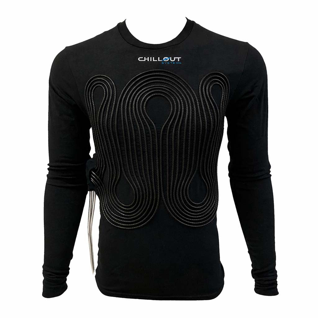 Chillout Systems Pro Touring Sport Cooling Shirt in black with fire-resistant fabric and integrated cooling veins.