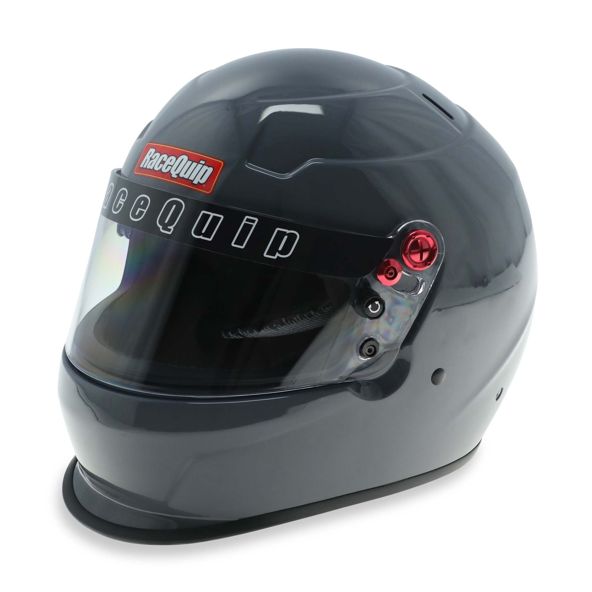 RaceQuip PRO25 Premium SA2025 Racing Helmet in metallic steel gray finish with clear shield