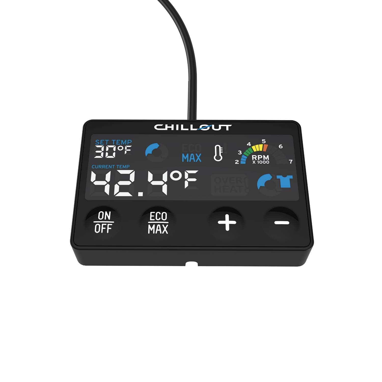 Top view of Chillout Systems Quantum Series wired remote control