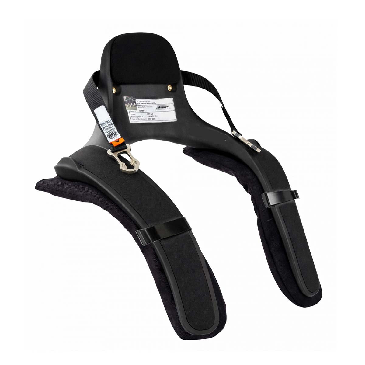 Stand 21 Club 1 Head and Neck Restraint – FIA 20-degree FHR for upright seating, lightweight black composite with ergonomic shoulder support