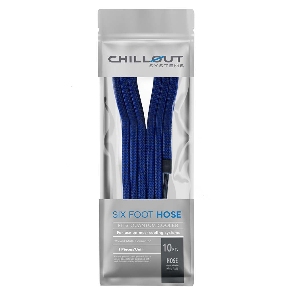 Chillout Systems 10-foot insulated coolant hose with double-insulated fabric shield, male and female connectors, and heat shrink tubing included.