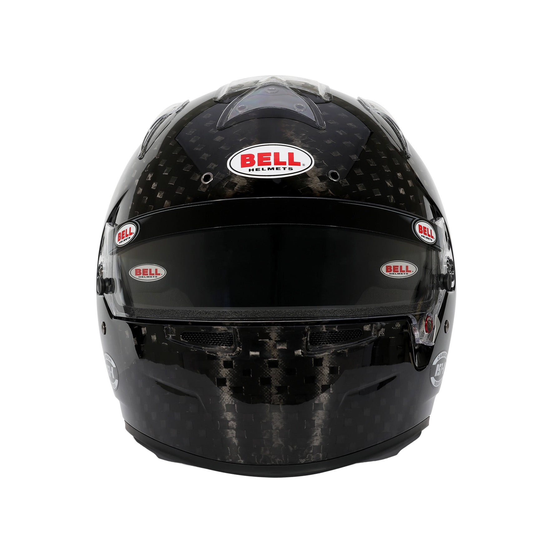 Front view of Bell RS7-K Ultra Carbon Helmet K2025 featuring wide anti-fog visor and chin vent