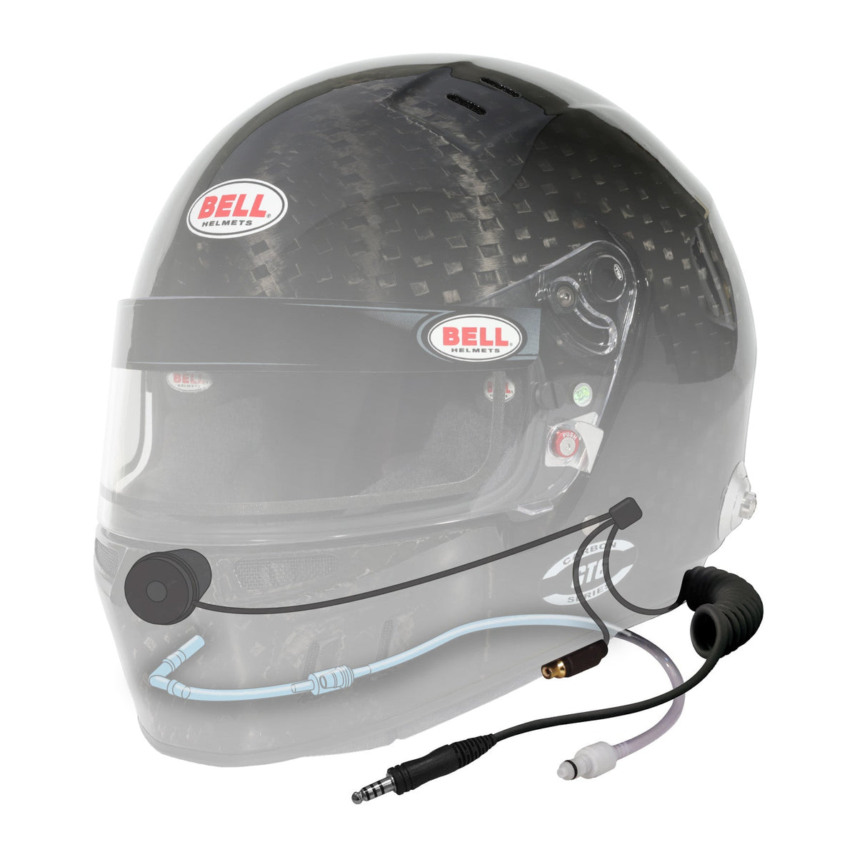 Bell GT6 RD Ultra RD-4C helmet X-ray cutaway view showing integrated ZeroNoise electronics, earpiece input, and internal wiring