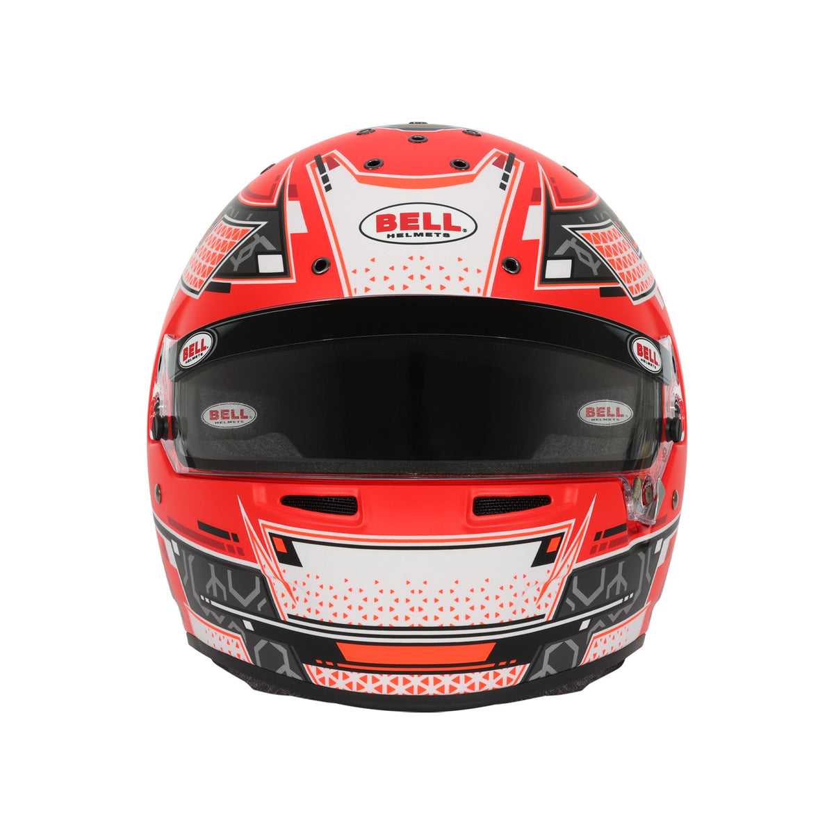 Bell RS7 Pro Stamina helmet in Anthracite/Red, front view showing DSAF visor and chin-bar ventilation