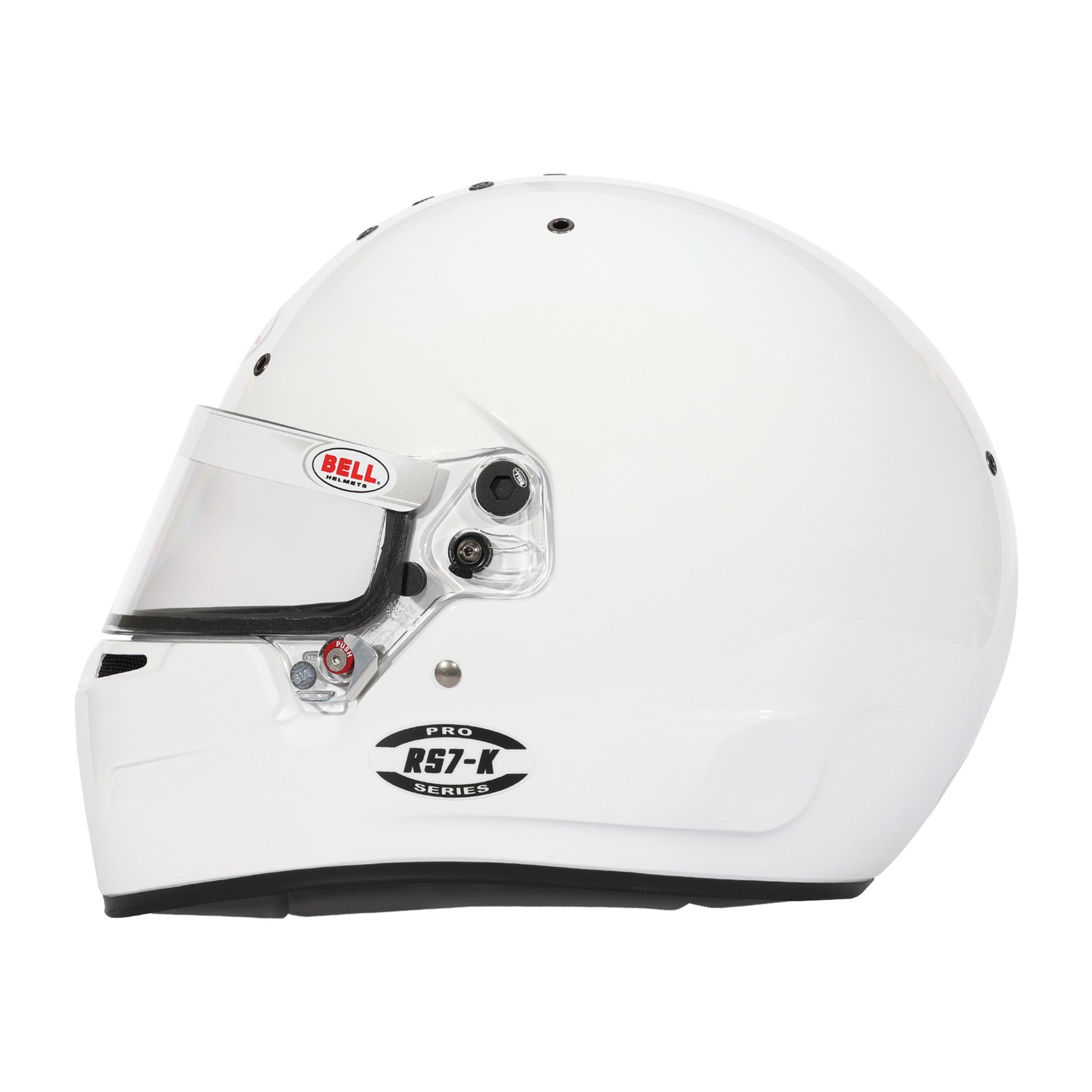 Left side view of Bell RS7-K Pro Helmet K2025 highlighting visor lock system and side intake vents