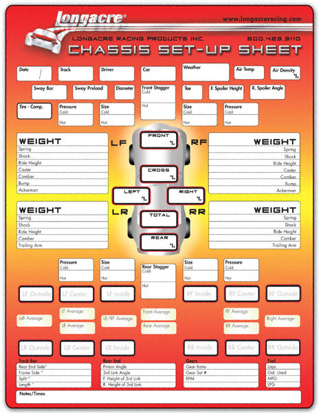 Longacre Chassis Setup And Tire-Temp Sheets