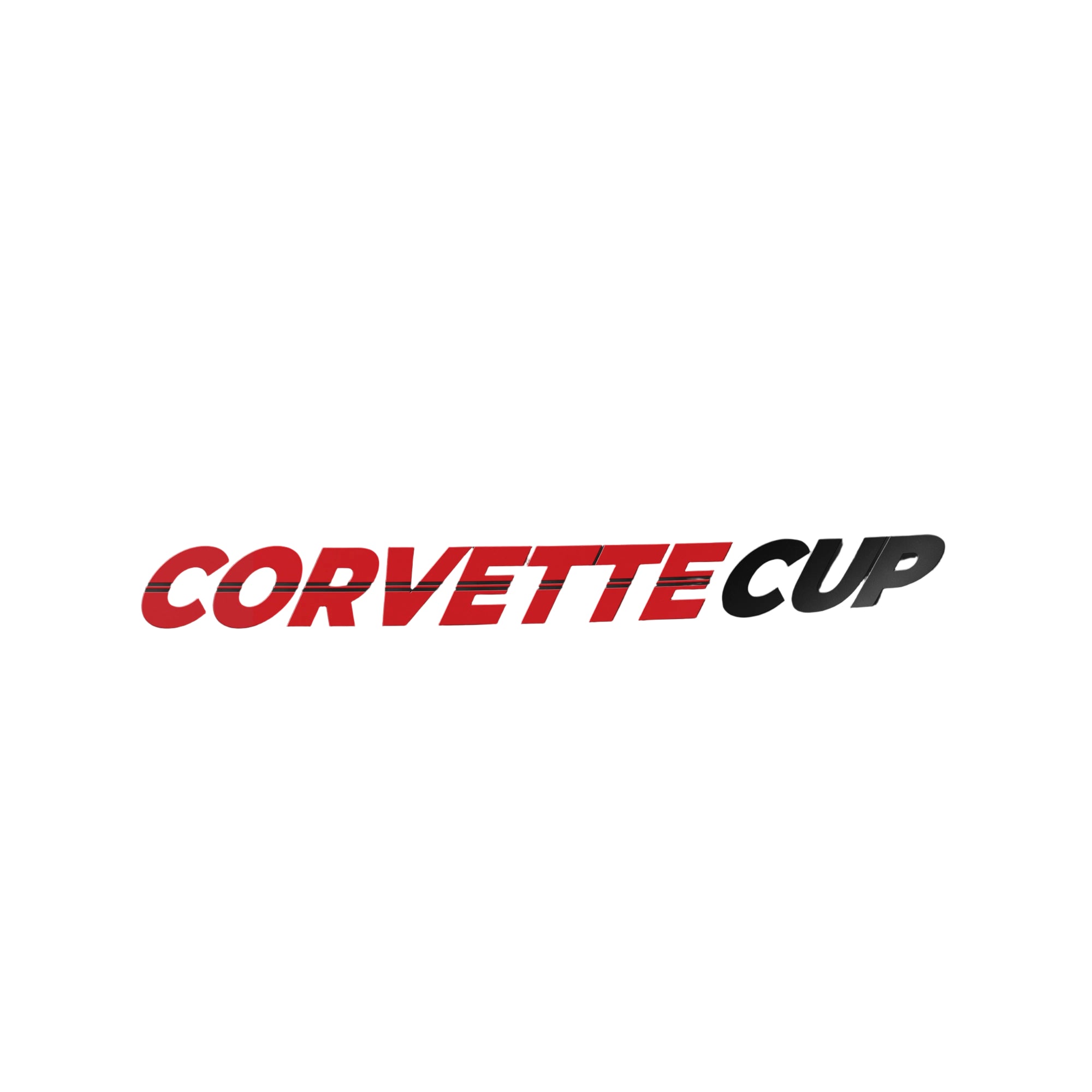 NASA Corvette Cup 24-inch die-cut decal, red Corvette lettering with dark charcoal CUP accent, no background