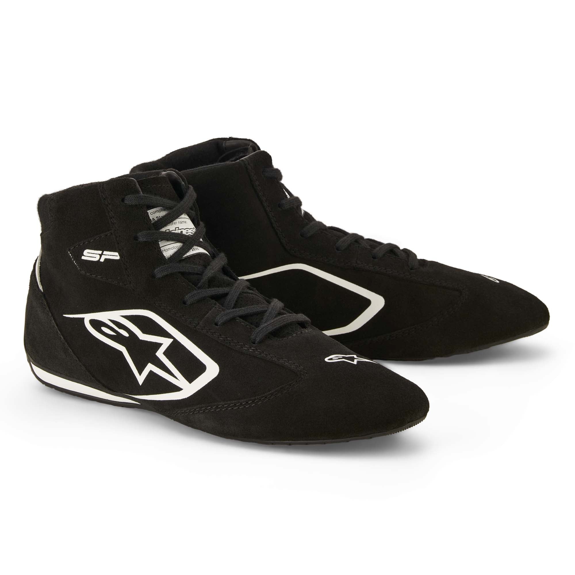 Alpinestars SP v3 racing shoes with low-profile sole, lace closure, and SFI 3.3 fire-resistant construction