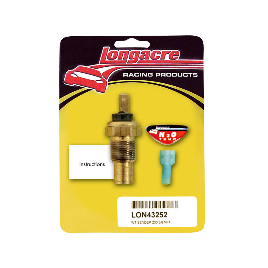 Longacre Water Temperature Sender - 230 Deg, 3/8" NPT