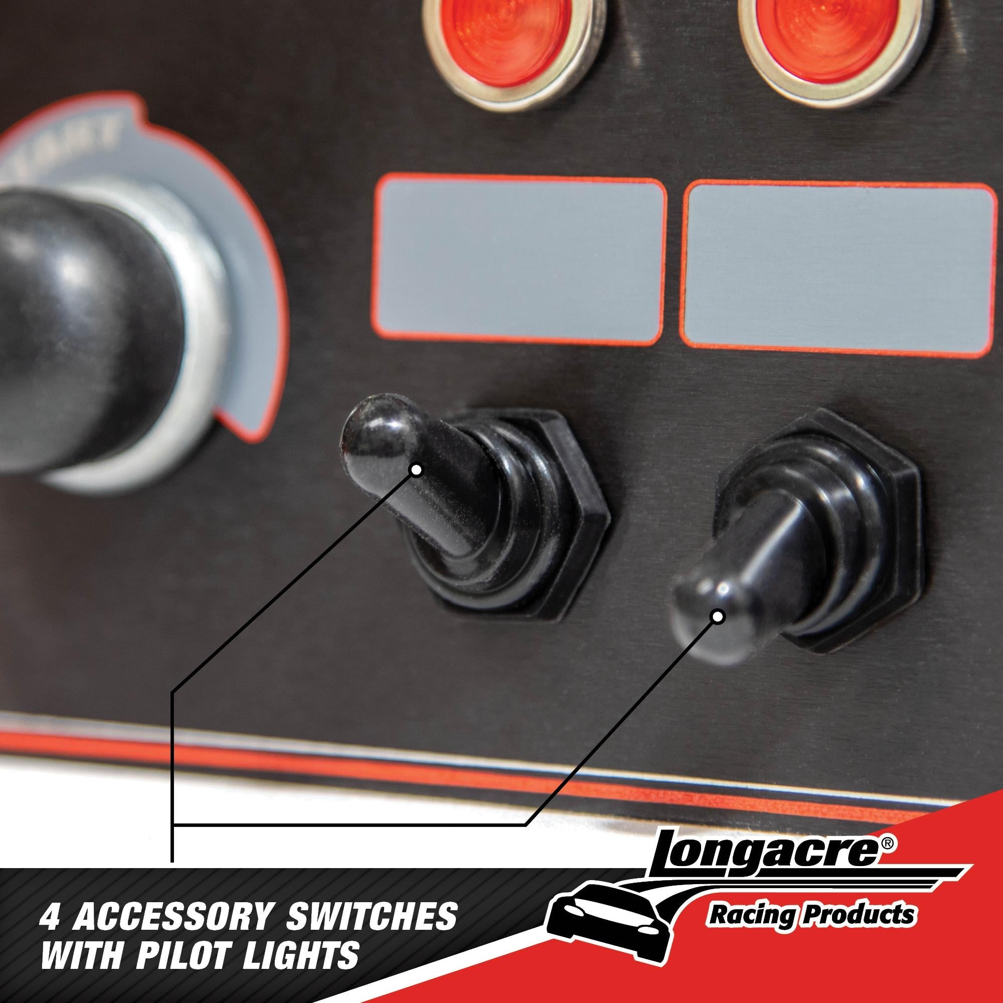 Longacre Carbon Flip-Up Start/Ignition Panel With 2 Accessory Switches And Pilot Lights