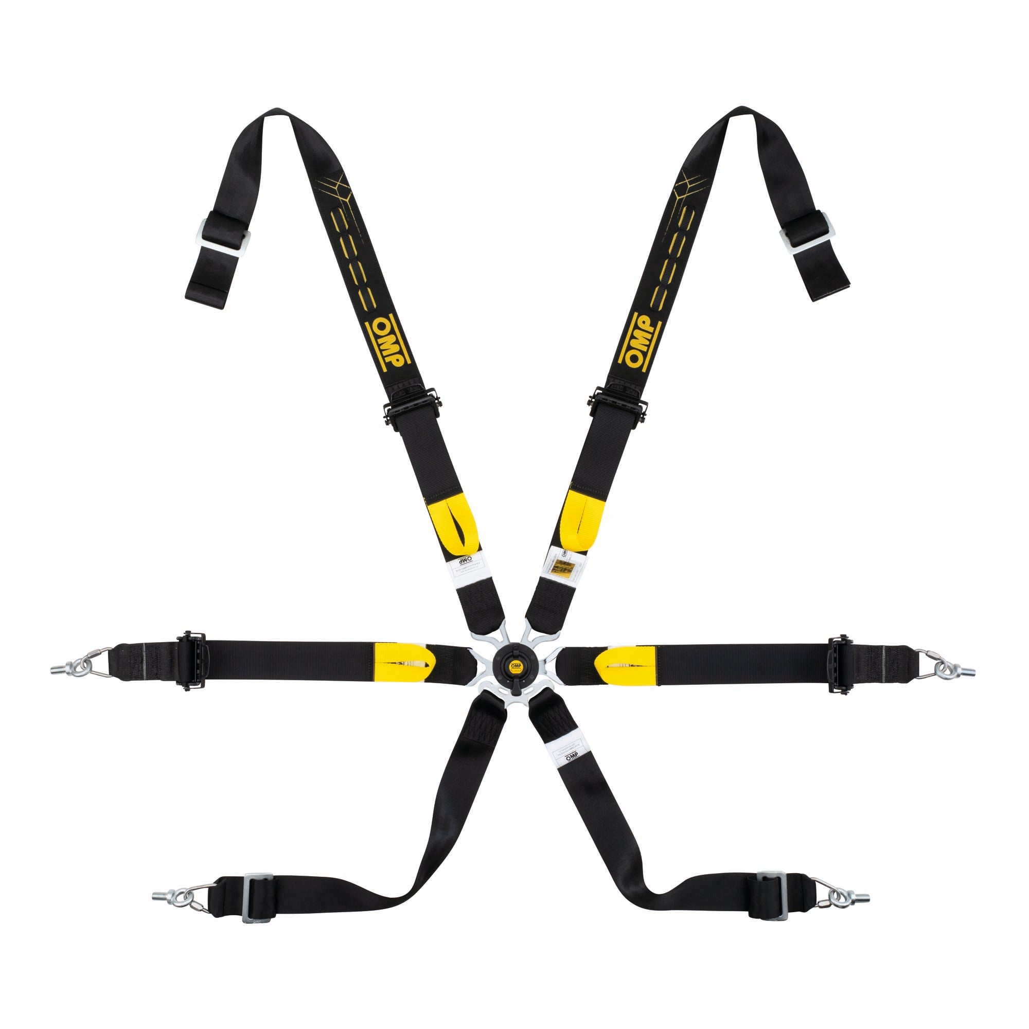 OMP One WRC racing harness with pull-up lap belt adjusters and camlock buckle, FIA 8853-2016 approved