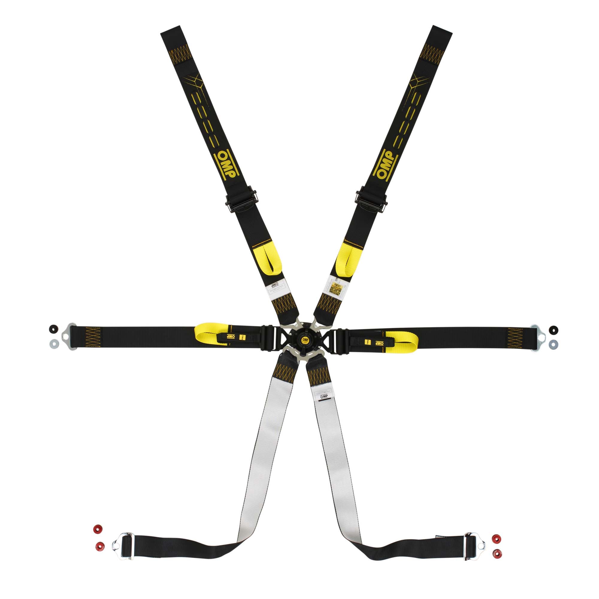 OMP One endurance racing harness with camlock buckle and integrated pull-down adjusters, FIA 8853-2016 approved