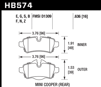 Hawk HB574B.636 Performance Pad - HPS 5.0 Compound