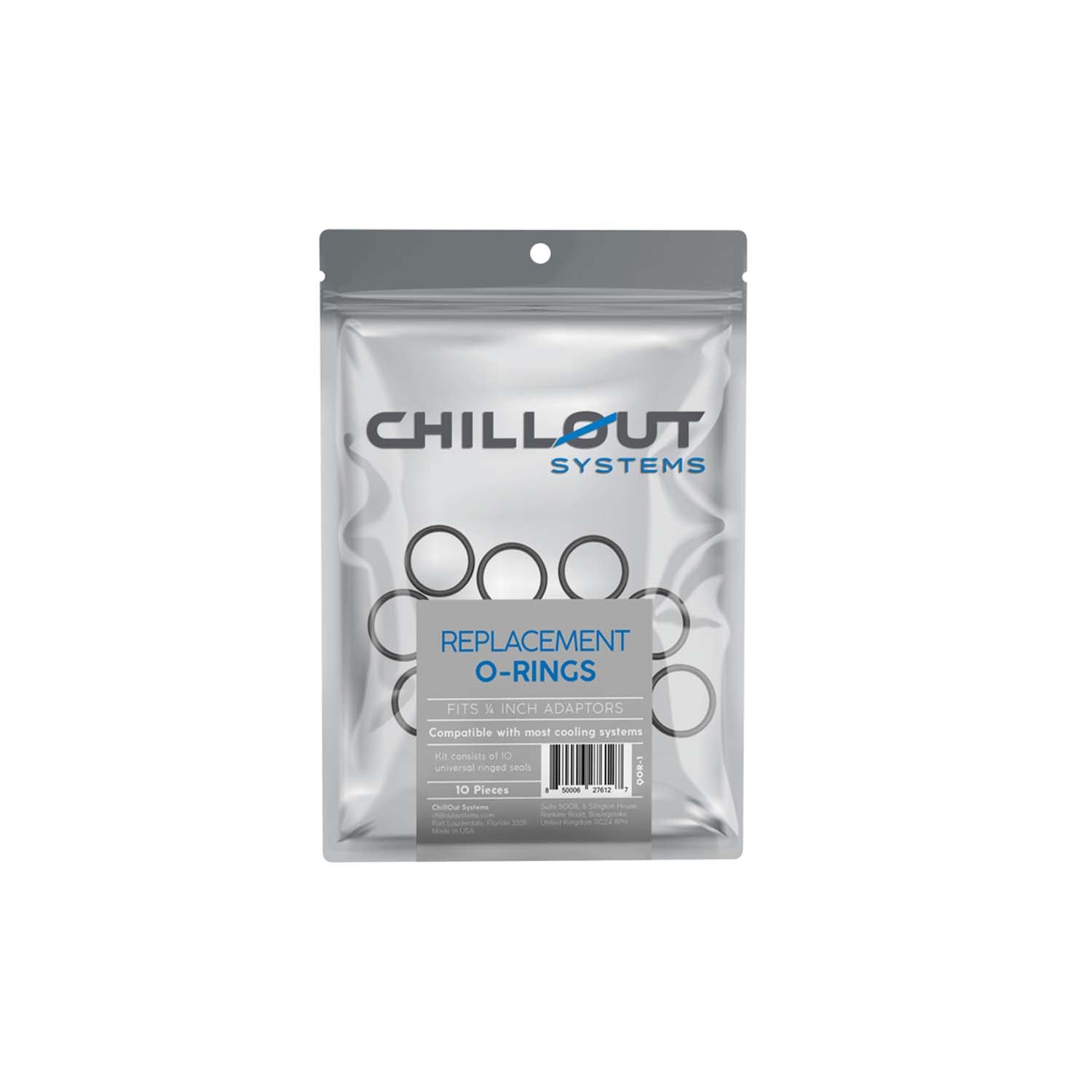 Chillout Systems Replacement Hose O-Rings pack of 10, showing universal ringed seals for driver cooling system hose connections.
