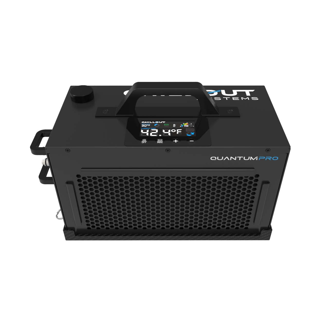 Top View of Quantum Pro Driver Cooling System iceless portable motorsport cooler with LCD display and dual fans