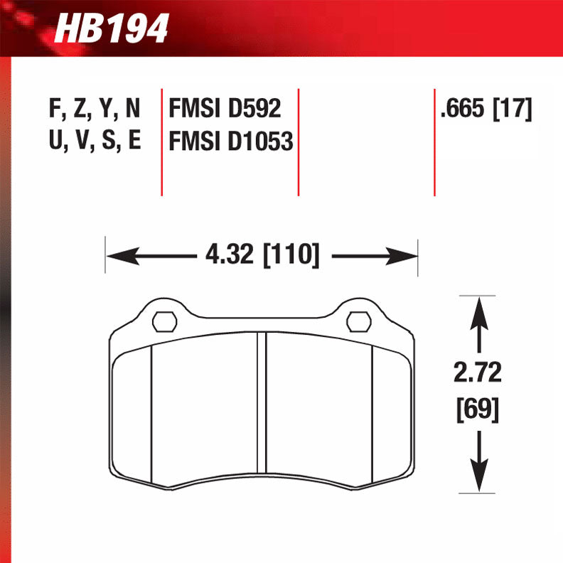 Hawk HB194U.665 Racing Pad - DTC-70 Compound