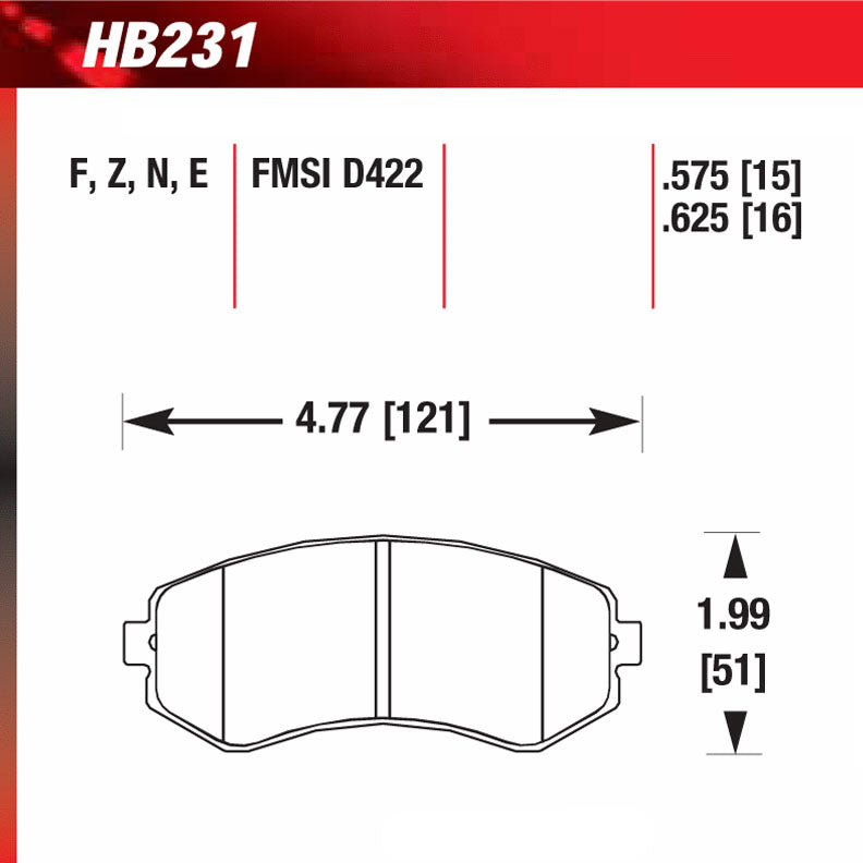 Hawk HB231E.625 Racing Pad - Blue Compound