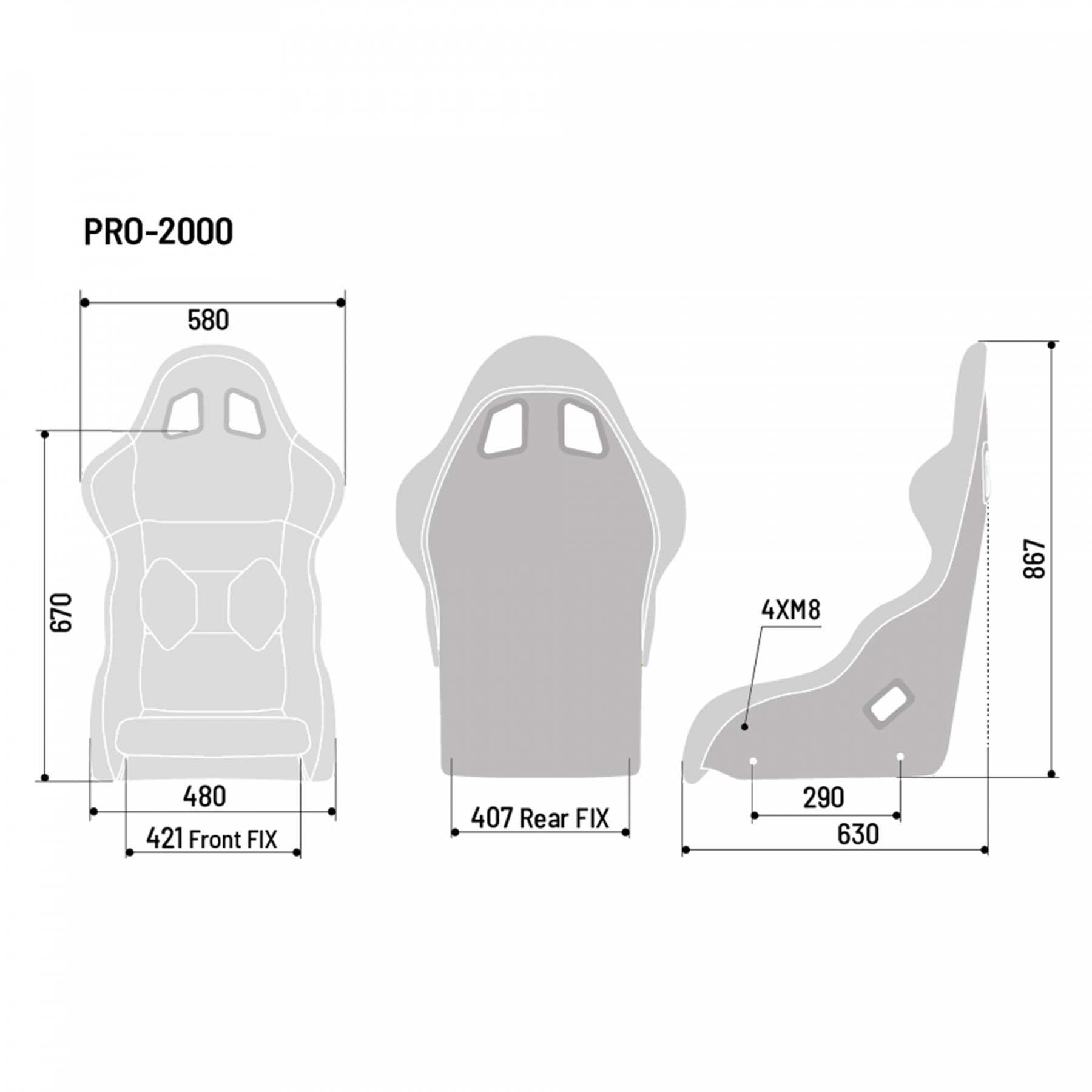 Sparco Pro 2000 QRT Fiberglass Racing Seat Sizing Chart