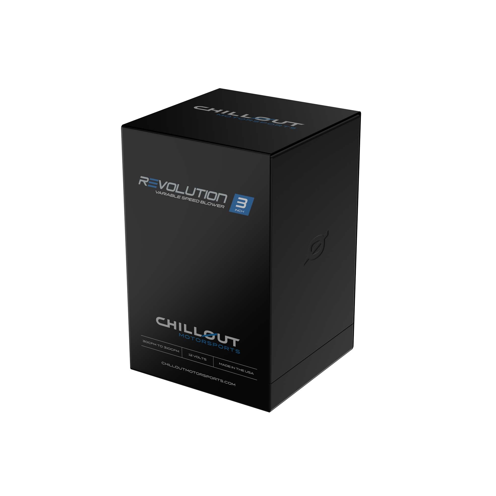 Chillout Systems Revolution 3 inch variable speed air blower retail packaging