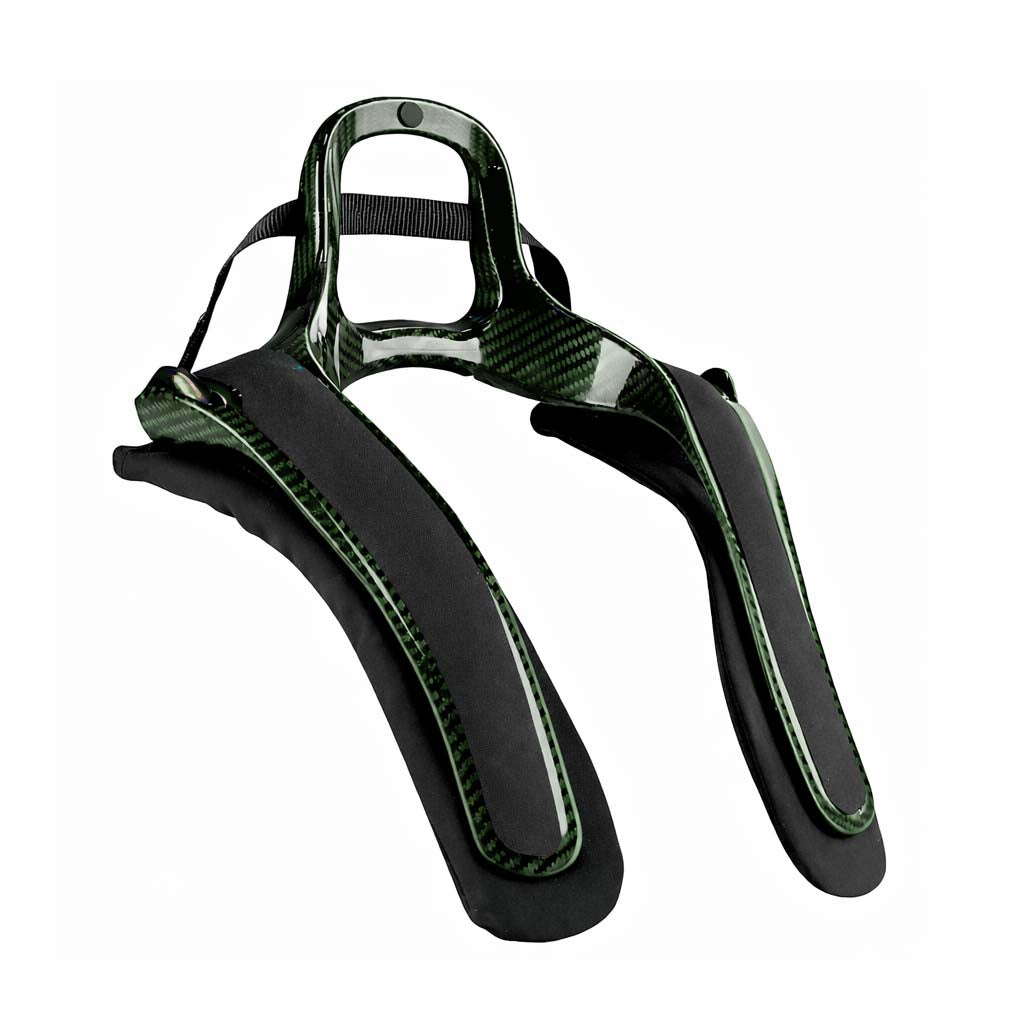 Stand 21 Featherlite Colors 20 Head and Neck Restraint – green carbon weave, ergonomic 20-degree angle head and neck restraint for upright seats